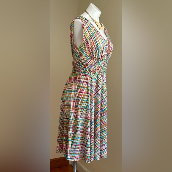 Chadwick’s Collections White Multi Color Empire Waist V Neck Front & Back SZ 12P - Picture 3 of 11